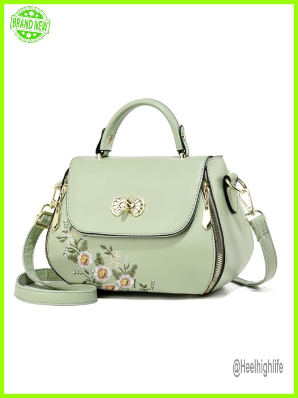 Embroidered Satchel Purse Small Top Handle Floral PU Crossbody Bag Women